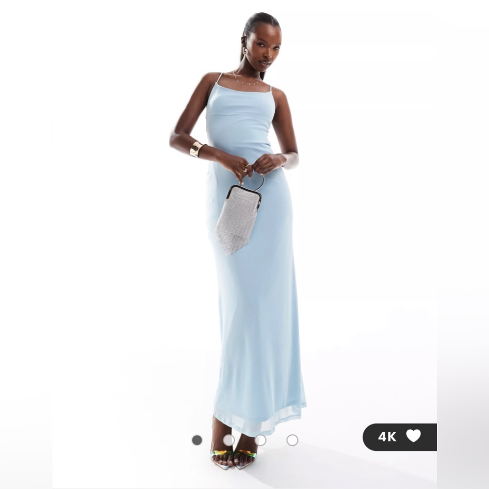 ASOS DESIGN mesh cami maxi dress with cross back in baby blue - NEVER WORN SZ 14